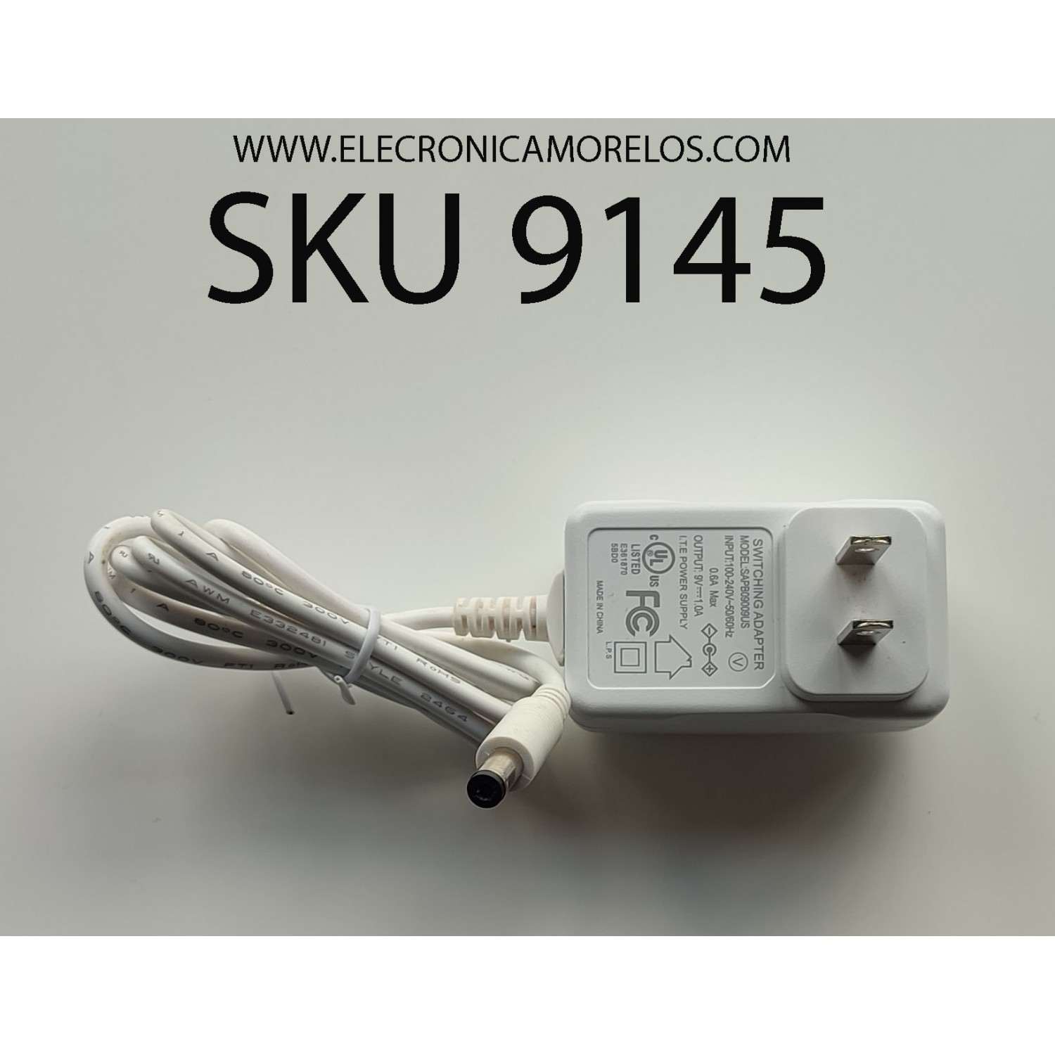 ADAPTADOR AC SWITCHING / NUMERO DE PARTE SAPB09009US / 9V - 1.0A	